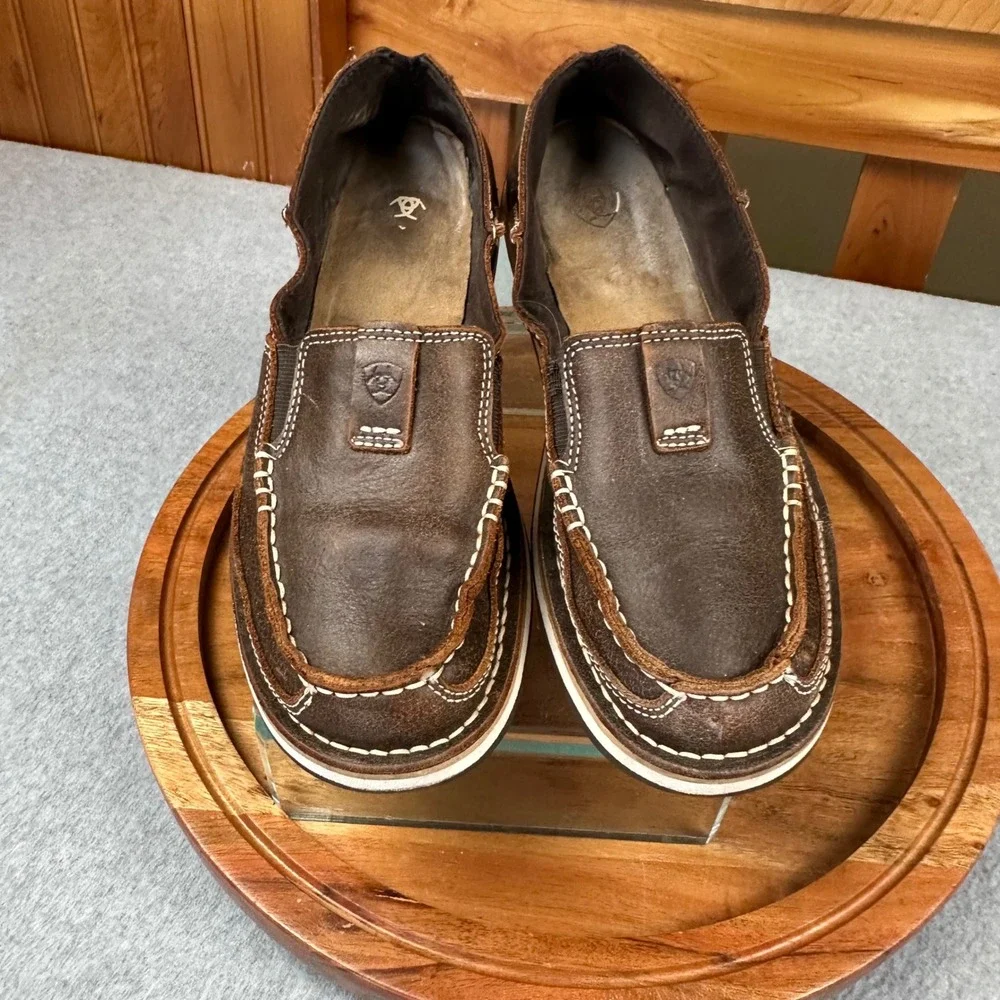 Ariat Bomber Cruiser Brown Distressed Leather Moc Toe Slip On Loafers Womens 8.5